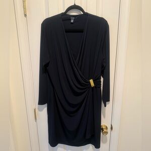 Chaps Women's Navy Blue Cinched Long Sleeve Faux Wrap Dress